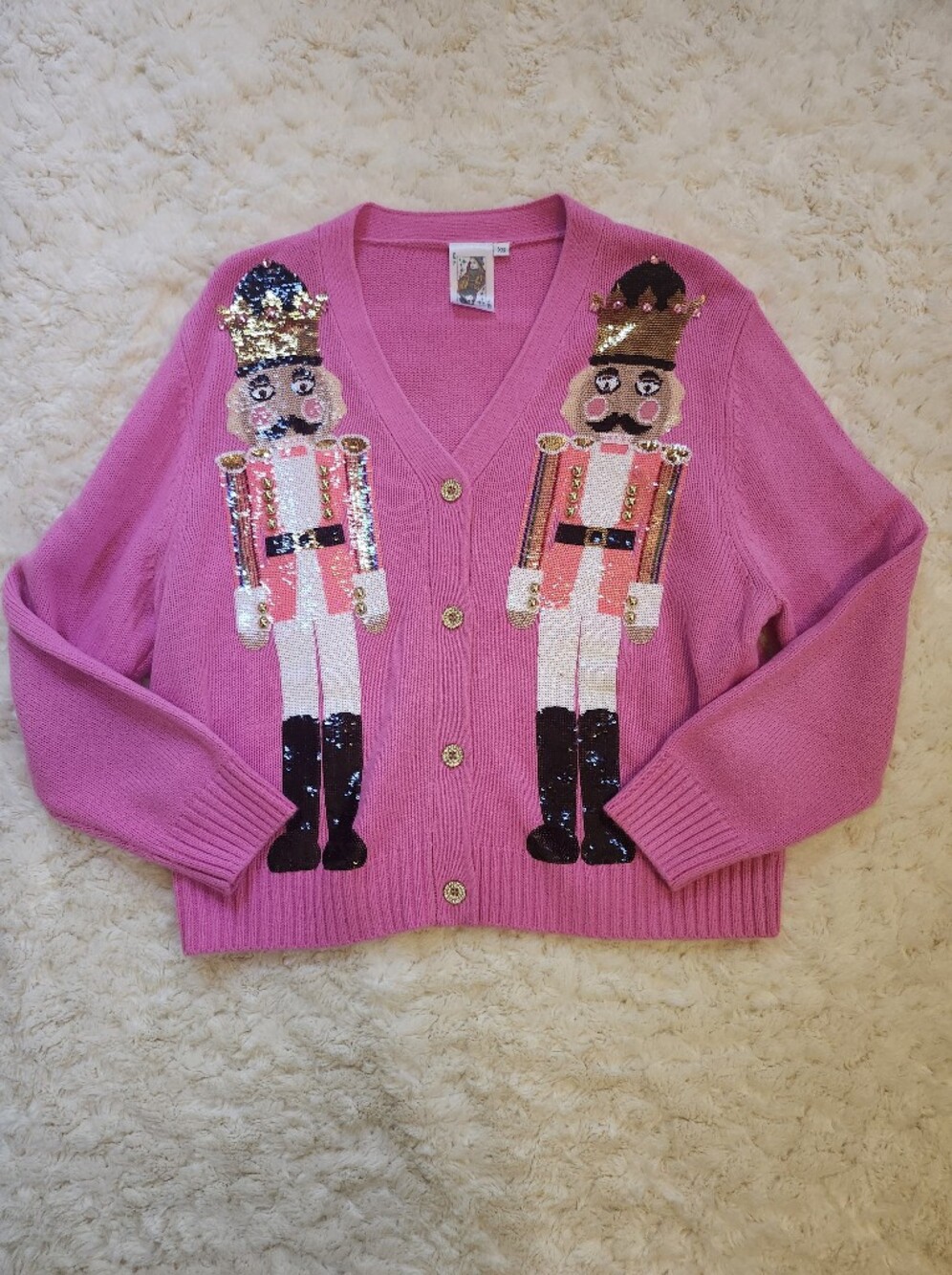 Queen Of Sparkles Pink Sequin Nutcracker Cardigan